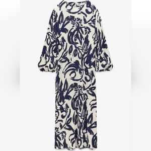 Brand new Zara midi navy and cream print dress
